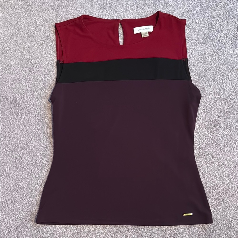 Calvin Klein Red and Black Fitted Sleeveless Tank Top NWOT